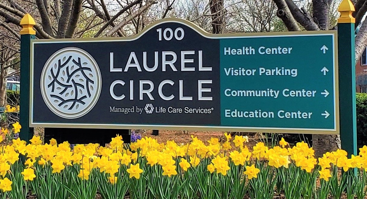 Laurel Circle entrance in the spring